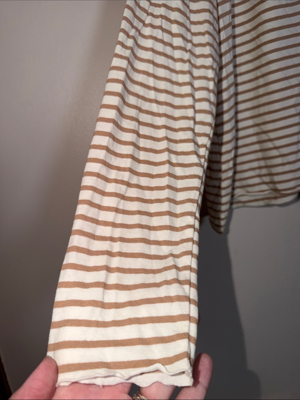 Frank & Eileen Patrick Popover Henley Vintage White and Camel Stripe Size L - Picture 7 of 9